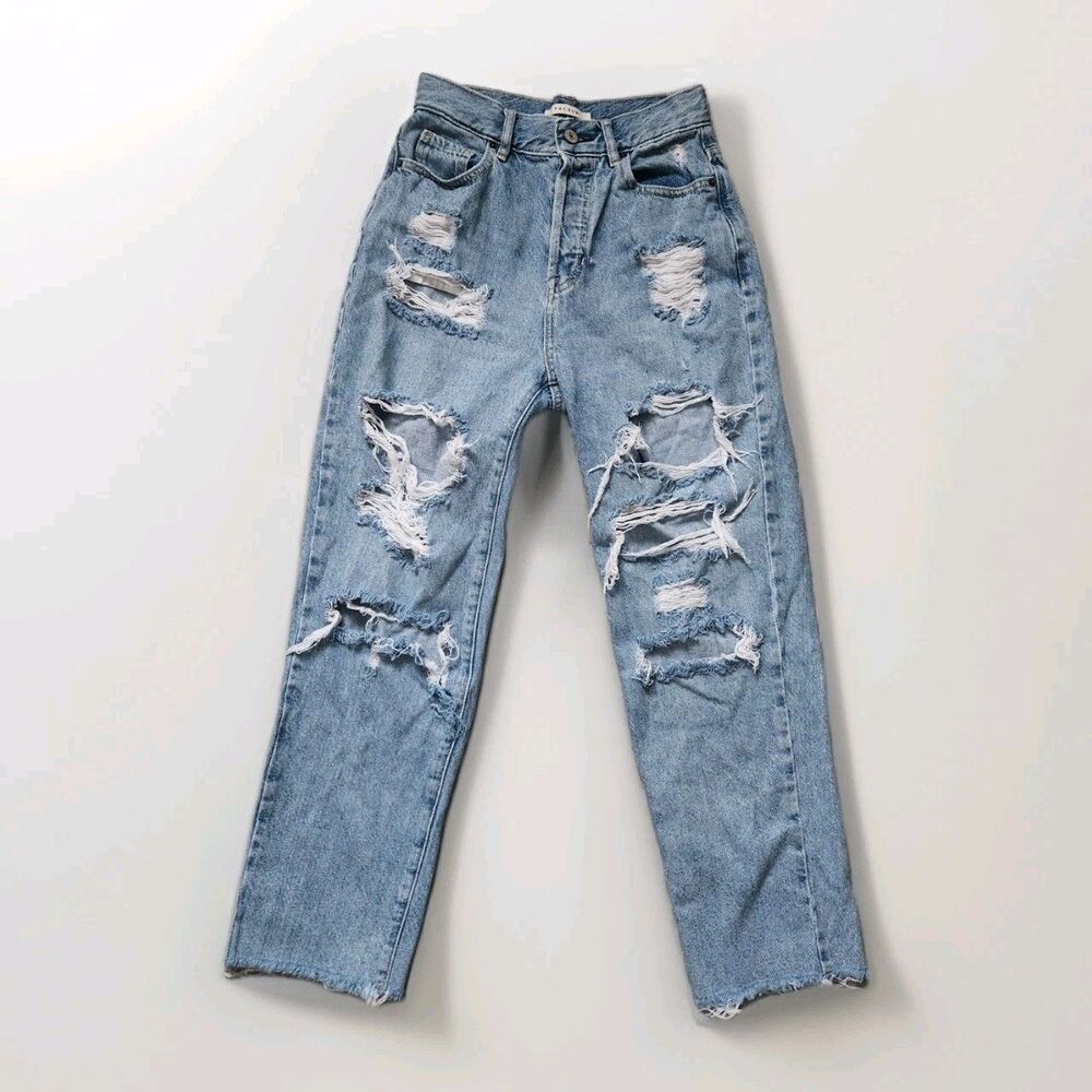 Pacsun High Rise Straight Cut Off Jeans Distroyed Bkue Denim Women Size 25 EUC